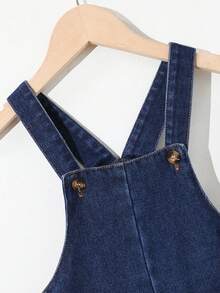 Boys Casual Denim Overalls With Dual Pocket Design - Blue - View 3