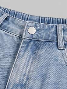 2pcs/Set Spring/Autumn Girls Denim Outfit, Frayed Hem Star Short Lapel Denim Top With Star Patch Wide Leg Denim Pants - Light Wash - View 8