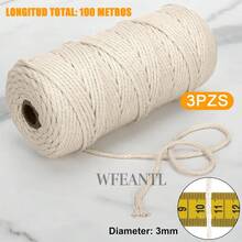 3pzs Hilo Cuerda De Algodón 3mm X 100m Para Macrame Teje - Beis - Ver 7