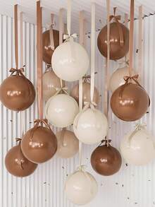 Bulk 22-Inch 4D Metallic Foil Balloon Set With Satin Bow Ribbon, Giant Round Balloons For Ceiling Holiday Decor, New Year, Birthday, Wedding Party Decoration (Cream, Beige, Khaki) - CBK 4D - View 2