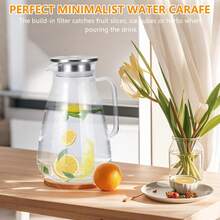 2.2L Glass Pitcher Carafe With Airtight Lid High Temp Resistant Jug For Water Juice Iced & Hot Drinks - Clear - View 4