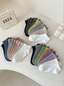 30/20/10/1 Pair Women's Short Socks: Candy Color, Lace Bow - Multicolor - View 3