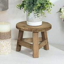2D Flat Mini Wooden Plant Stool, Small Round Flower Pot Stand Suitable For Indoor And Outdoor, Decorative Display Rack Suitable For Flower Pots, Living Room, Yard Or Balcony High Wooden Base No Electricity Required - A - View 5