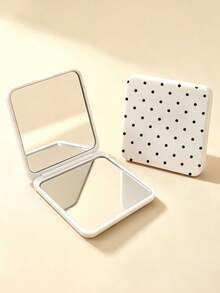 New Polka Dot Print Portable Square Makeup Mirror, Double-Sided Square Makeup Mirror, Women's Foldable Makeup Mirror, Compact Minimalist Makeup Mirror, Suitable For Wallet And Travel Mini Makeup Mirror, Random Polka Dot Density And Position - Multicolor - View 6