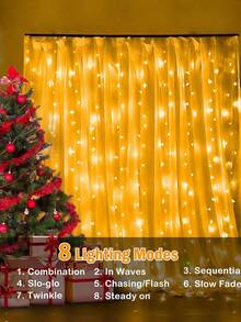 USB Powered Copper Wire LED Curtain Lights, 8 Lighting Modes, Warm/White/Colorful Light Colors Optional, Suitable For Home Decor, Holidays, Weddings, Christmas, Birthdays And Parties (Window Hanging Decorative Lights) - Curtain String Lights - View 8