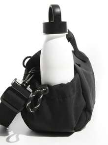 Men's Lightweight Nylon Cylinder Crossbody Bag, Handheld And Crossbody Dual-Use Small Bag With Multiple Zipper Pockets, Casual Commute, Sling, Travel - Black - View 7