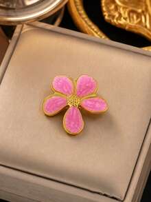 VceTd1PCS Fashionable Vacation Style Stainless Steel Women's Brooch With Asymmetrical Flower Decoration, Suitable For Daily Wear, Vacation Or Gift - Golden - View 8