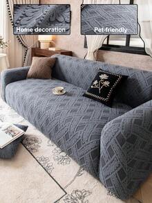 1pc Plush Fleece Stretch Sofa Cover, Pet-Friendly Non-Slip Durable, Machine Washable Non-Fading, Holiday Decor Adds Ambiance Protects Sofa, Fits 1/2/3/4 Seater Sofa, Comes With Anti-Slip Stick - Dark Grey - View 1