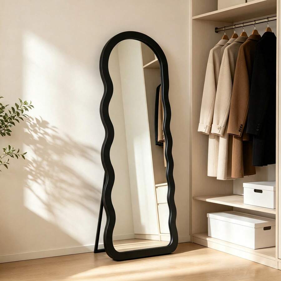 60*160cm Arch Wavy Full Length Mirror, Freestanding Full Body Dressing Mirror With MDF Frame, Irregular Curved Decorative Floor Mirror For Bedroom Entryway, Color Shipped Randomly - 60*160cm - View 1