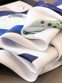 1 Pc Fashion Korean Style Cartoon Fun Fish Women's Imitation Silk Scarf Hair Versatile Square Bandana Sunscreen Shawl For Daily Vacation Decor Ribbon. - White - View 4