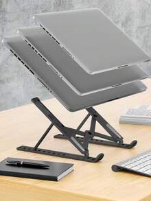 Portable Laptop Stand, New Version Adjustable Laptop Holder Riser Computer Stand For Desk Notebook Stand Mount With Phone Stand, Black And White - Black and White - View 11