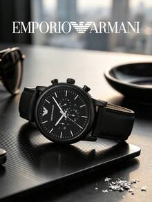 Armani Luigi Series All Matte Black Chronograph Watch, Soft Genuine Leather Strap, Luminous Dial, Men's Business Casual Quartz Watch AR1970 - Black - View 2