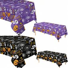 1pc/4pcs 54" X 108" Orange & Black Disposable Plastic Tablecloth, Cute Pumpkin & Ghost Design, Suitable For Trick Or Treat Halloween Decoration, Indoor/Outdoor Rectangular Tabletop - Multicolor - View 1