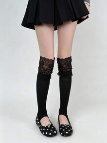 STAR RIVER Lace Trim White Stirrup Leg Warmers, Ballet Style Open Toe Leg Covers, Suitable For Daily Casual, Dating, Back To School - Multicolor - View 9