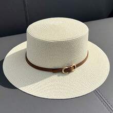 1pc Summer Sunhat For Women, British Style Flat Top Hat With UV Protection - Straw Hat - View 6