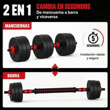 Juego de mancuernas multifuncionales 2 en 1, color rojo, con varios pesos ajustables, ideal para el gimnasio en casa, incluye un juego de mancuernas con barra ajustable - Negro - Ver 2