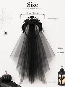 1pc Gothic Crown Veil Headband, Artificial Rose Flower Headband, Dark Vampire Cosplay Hair Accessory, Suitable For Halloween, Christmas Costume Party, Formal Ball (17*56cm/6.69*22.05in) - Crown Veil - View 8