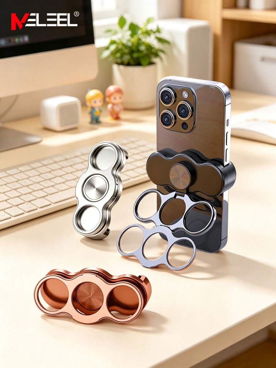 KELEEL Giá đỡ điện thoại xoay 360° vòng kép 3 ngón tay, giá đỡ kẹp lưng từ tính đa năng xoay gập, giá đỡ điện thoại di động tương thích với smartphone, dùng cho ô tô và văn phòng