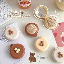 1pc Cute Foldable Air Cushion Hair Brush With Mirror, Portable Mini Compact Massage Comb, Suitable For Women - A - View 2