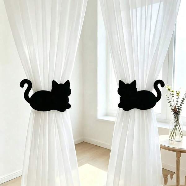 2pcs Cute Cat & Butterfly Pattern Curtain Tiebacks, Curtain Buckles, Curtain Fixing Straps For Home And Office Decor