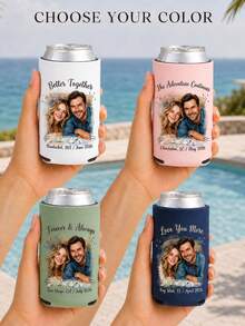 Custom Photo & Text Beverage Can Sleeve, Upload Your Own Image Personalized Beverage Can Sleeve, Custom Text Location & Date, Party Favor, Perfect Souvenir For Bachelorette/Bachelor Party, Outdoor Gathering And Holiday Celebration - Multicolor - View 7