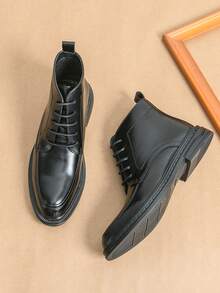 Men's Lace-Up High-Top Dress Boots, Pointed Toe Ankle Boots For Commuting, Business, Urban Style, Daily Wear, Casual, Versatile, Travel And Hiking - Black - View 4