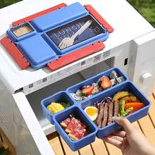 1pc Large Capacity Lunch Box, Sealed Compartment Bento Box With Utensils And Sauce Container, Rectangular Food Container, Microwave And Dishwasher , Suitable For School, Work, Picnic Food Carrying, Back To School Essential - Multicolor - View 2