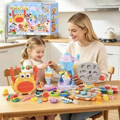 Juego de arcilla con forma de cangrejo para barbacoa con masa de colores, moldes de brochetas de barbacoa y herramientas completas para dar forma, adecuado para manualidades en el escritorio del hogar, juegos familiares en el patio, actividades interactivas DIY para fiestas festivas, regalo hecho a mano popular para niños y niñas de 3 años para fiestas de Navidad y cumpleaños
