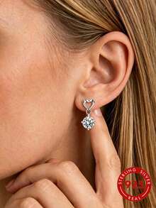 1 Pair 925 Sterling Silver 0.5*2 CT White Round Moissanite Elegant Women's Earrings, Couple Style Fashion Unique Creative Fresh Sweet Elegant Mature Casual Classic, Suitable For Graduation, Party, Vacation, Christmas, Mid-Autumn Festival - White - View 2