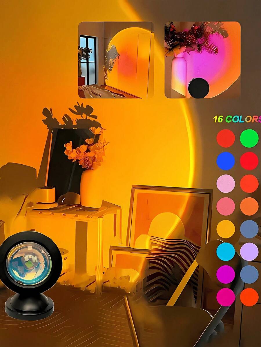 1pc Sunset Lamp With Remote Control, Atmosphere Light, INS Photography, Decorative Lamp, Sunset Lamp For Bedroom, Bedside Projection Desk Lamp, Sunset Dusk Lamp, USB Interface Room Decor Holiday Gift - Sunset Light - View 1
