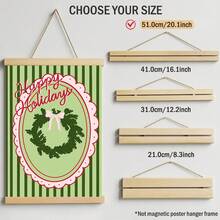 1pc Coquette Pink Bow Christmas Wreath Canvas Wall Art, Happy Holidays Poster Print, Vintage Preppy Green Striped Painting Picture Artwork, Cute Holiday Wall Decor For Girls Bedroom Home Unframed Or Framed/Wooden Hanging - Pattern - View 15