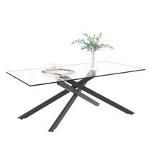 Tempered Glass Coffee Table, Rectangular Coffee Table, Black Metal Legs, Modern Living Room Table, Black-H46/L100/D60 Cm - 黑色 - 查看 1