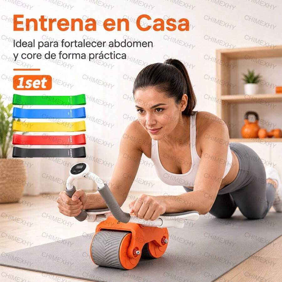 [ CHIMEXHY ] Rueda Abdominal Profesional de Doble Rueda|Estructura Reforzada y Antideslizante|Con Soporte de Codos y Temporizador|Equipo Ideal para Entrenamiento de Core en Casa - Gris - Ver 1