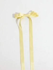 1/2件裝亮面緞面紅色蝴蝶結髮夾，優雅長緞帶髮飾，適合浪漫情人節約會與時尚日常髮型 - 淺黃色 - 查看 6