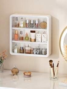 No-Drill Wall-Mounted Cosmetic Storage Box, Dust-Proof Wall Shelf, Multi-Layer Compartment Design, Can Hold Perfume, Skincare, Makeup, Bathroom Wall Organizer, Space-Saving Countertop, Large Capacity Home Beauty Storage Box, Easy Installation - Multicolor - View 8