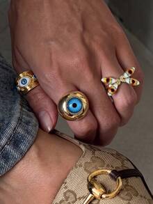 1pc Retro Exaggerated Devil's Eye Metal Gold Open Ring, Suitable For Attending Balls And Parties, Best Gift For Friends - Gold - View 1