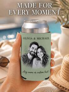 Custom Photo & Text Can Cooler Sleeve, Personalized Drink Holder With Your Portrait Photo And Custom Names, Ideal Keepsake Gift For Wedding, Anniversary, Party And Daily Outdoor Gatherings. - Multicolor - View 4