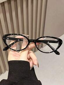 1 Pair Women's Leopard Print Cat Eye PC Frame Full Rim Rivet Fashionable Non-Prescription Glasses - Clear - View 12