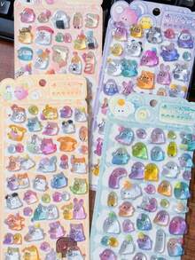 1/4pcs Cute Cartoon Summer Drink Fruit Popsicle Embossed Rhinestone Sticker Resin Crystal Kids Reward - Multicolor - View 4