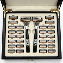 2pcs Black NICE Handle 36pcs Replacement Blades 6-Layer Manual Shaving Set | Men's Manual Shaving Set With 6-Layer Stainless Steel Blades | Reusable, Smooth & Comfortable, Clean Shave, Easy To Clean With Direct Rinsing - A - View 2
