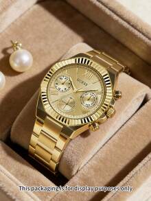 GUESS GW0258L1 Women's Rainbow Glitter Dial Watch, Rhinestone Bezel Luxury Gold Dress Watch, Perfect Gift - Gold - View 8