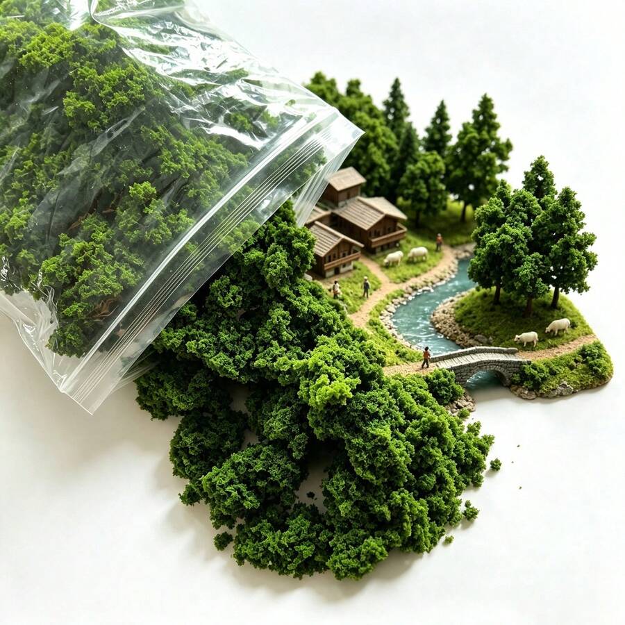 Tree Powder Model Green Plant Tufted For DIY Miniature Lowland Shrub Bushy Tuft Architecture Building Model Railway Fairy Garden Diorama Scenery - A - View 1