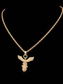 European And American Phoenix Necklace, Copper Inlaid Zirconia Stone, Vintage Style Pendant Necklace Jewelry Accessory Gift For Women - Yellow Gold - View 4