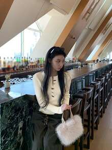 女款冬季新款慵懶時尚層次感長袖針織毛衣上衣 - 圖片色 - 查看 8