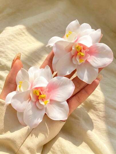 2 piezas de pinzas para el cabello con flores de orquídea hawaiana, pasadores florales tropicales blanco y rosa, accesorios para el cabello de verano, playa, vacaciones y boda para mujeres