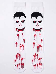 1/4 Pairs Women's Halloween Over The Knee Socks, Cross, Bat, Card Suit & Vampire Pattern Thigh High Socks For Costume, Party & Cosplay - Multicolor - View 7