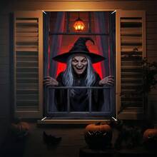[Party Banner, Bunting_party Banners]1pc, Polyester Material, Halloween Theme Party Window Banner, Skeleton Wizard Hat Design - A - View 14