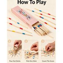 Wooden Mikado Pick Up Sticks Game Set With Storage Box, Classic Hand Concentration Desktop Puzzle Game, Christmas Halloween Indoor Party Leisure Interactive Table Game - Multicolor - View 4