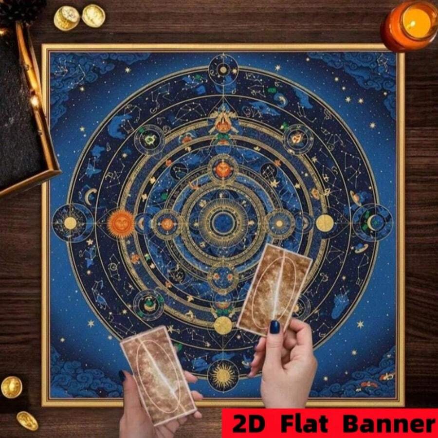 1pc "Wheel Of The Year" Tarot Tablecloth, Modern Wiccan Altar Cloth, Wiccan Calendar And Holiday Dates, Tarot Table Mat With Multiple Sizes To Choose From - View 1