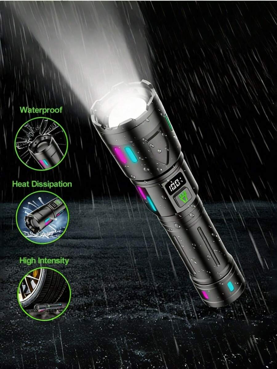 1 buah Senter LED Super Terang dengan Zoom dan Magnet Ekor; Bahan Paduan Aluminium, Fungsi Zoom Teleskopik, 800 Lumens, Isi Ulang USB-C. Cocok untuk Penggunaan Luar Ruangan dan Rumah Tangga - Penting untuk Berkemah dan Perjalanan.